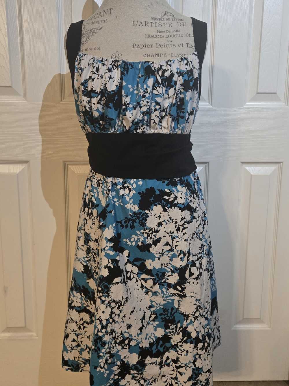B. Smart Teal, Black & White Floral Midi Dress